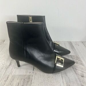 Allsaints Rebecca Ankle Bootie Black Size 7 pointed toe gold buckle Zipper
